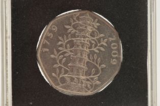 A 2009 ELIZABETH II, KEW GARDENS FIFTY PENCE COIN IN PROTECTIVE CASE