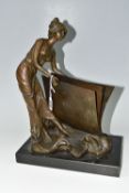 A BRONZE SCULPTURE, 'Lady With a Book' letter holder, height 39cm x width of marble base 27cm (1) (
