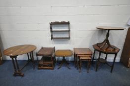 A SELECTION OF MAHOGANY OCCASIONAL FURNTIURE, to include a Sutherland table, open width 80cm x
