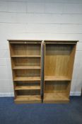 A PAIR OF MODERN PINE OPEN BOOKCASES, width 80cm x depth 30cm x height 178cm (condition report: