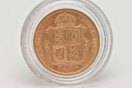 A 22CT GOLD HALF SOVEREIGN 1890 VICTORIA JUBILEE HEAD SHIELD BACK, 3.99 grams, 19.30mm