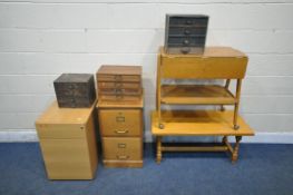 A VARIETY OF OCCASIONAL FURNITURE, to include three filing cabinets, three table top index