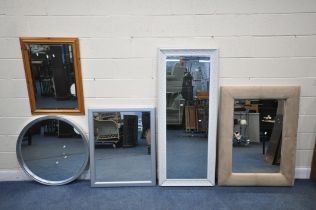 A SELECTION OF MODERN WALL MIRRORS, to include a white painted bevelled edge wall mirror, 165cm x
