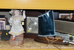 A BOX, A SUITCASE AND LOOSE CERAMICS, BOOKS, RADIO, LAMP AND MISCELLANEOUS ITEMS, to include a mid-