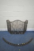 A CAST IRON FENDER, length 130cm, along with a fire screen (condition report: some wear and rust