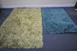 THREE ULTIMATE RUG CO RUGS, one green, one brown, one teal, two labelled Italy, one labelled