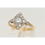 A MID CENTURY DIAMOND CLUSTER RING, a principally set round brilliant cut diamond, approximate