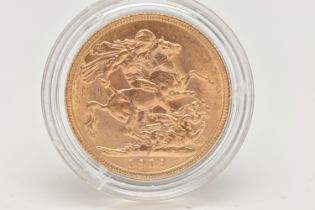 A FULL 22CT GOLD SOVEREIGN COIN 1913 PERTH MINT GEORGE V, 7.98 grams, .916 fine, 22.05mm