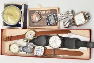 A SELECTION OF WATCHES, to include a digital Casio watch with original warranty book, a Smiths alarm