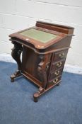 A REPRODUCTION VICTORIAN STYLE MAHOGANY DAVENPORT, with a small hinged compartment, a large hinged