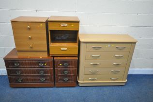 A SELECTION OF BEDROOM FURNITURE, to include a chest of five drawers, width 95cm x depth 42cm x