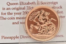 A BOXED 2006 ELIZABETH II, 22CT GOLD FULL SOVEREIGN COIN, 7.98 grams, 22mm, in blister pack with box