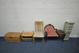 A SELECTION OF OCCASIONAL FURNITURE, to include a mahogany telephone seat, with buttoned pink