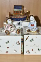 THREE BOXED ROYAL CROWN DERBY 'TREASURES OF CHILDHOOD' FIGURINES, all with red printed marks and
