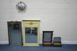 A SELECTION OF VARIOUS MIRRORS, to include a painted mirror, with floral design, 73cm x 110cm, a