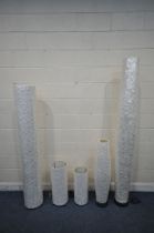 FIVE SIMILAR FIBREGLASS LAMPS, of various shapes and sizes, with shell design, tallest height