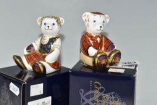 TWO BOXED ROYAL CROWN DERBY SCOTTISH TEDDY PAPERWEIGHTS, comprising Scottish Teddy - Fraser, with
