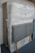 A 4FT6 DIVAN BED, the base with drawers, Giltedge Hampshire 2000 mattress, and grey headboard (3)