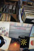 FOUR BOXES OF MUSIC LP RECORDS, SINGLES AND CDS ETC, LPs include Rolling Stones - Get Yer Ya-Ya's