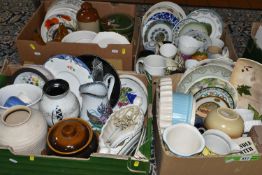 FOUR BOXES OF ASSORTED CERAMICS ETC, a mid-century vase, an Italian wall plate depicting a yacht