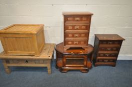 A PAIR OF MODERN CHEST OF FOUR DRAWERS, width 59cm x depth 29cm x height 71cm, a mahogany tv