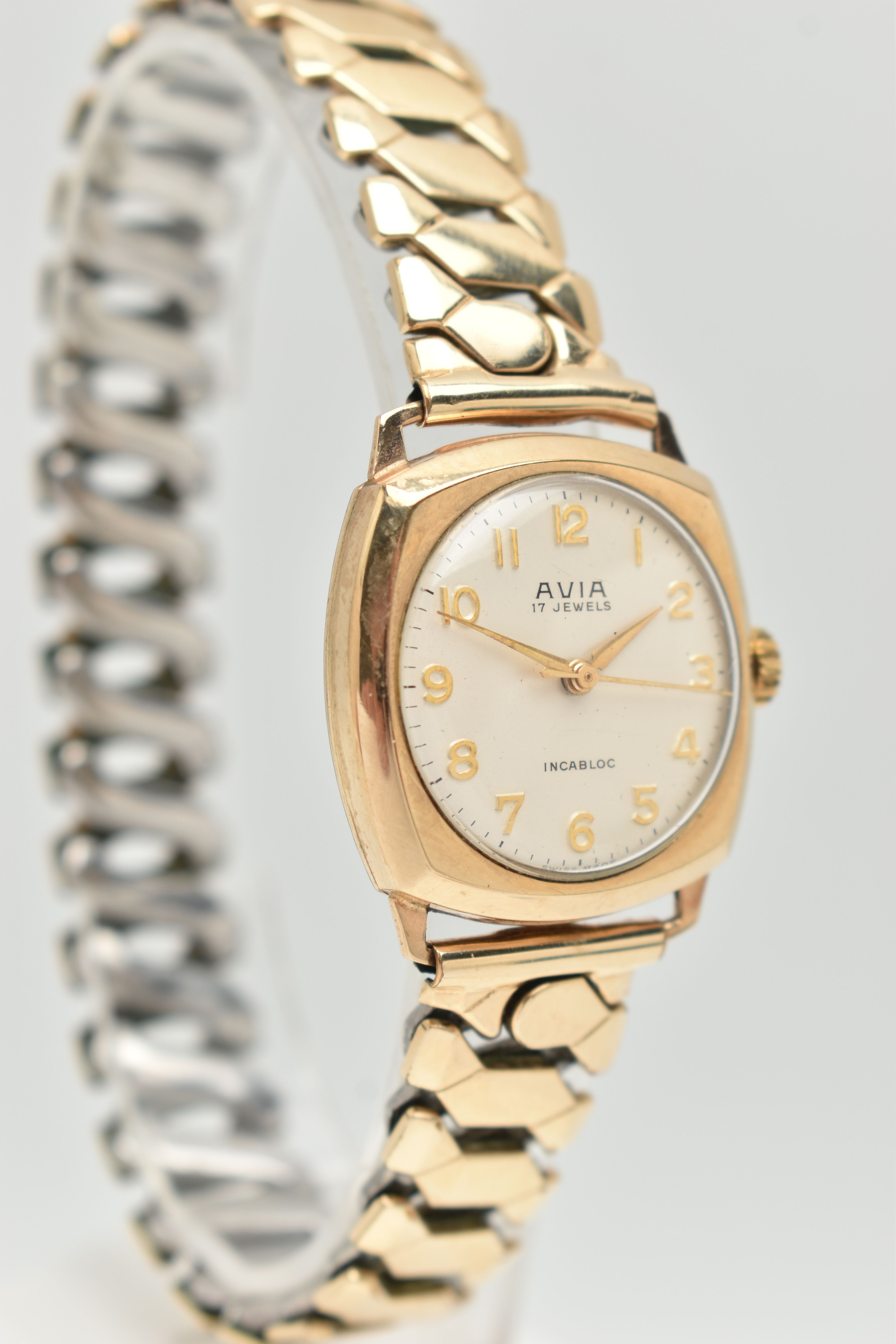 A 9CT GOLD 'AVIA' WRISTWATCH, manual wind, round silver dial signed 'Avia 17 Jewels, Incabloc', - Image 2 of 6