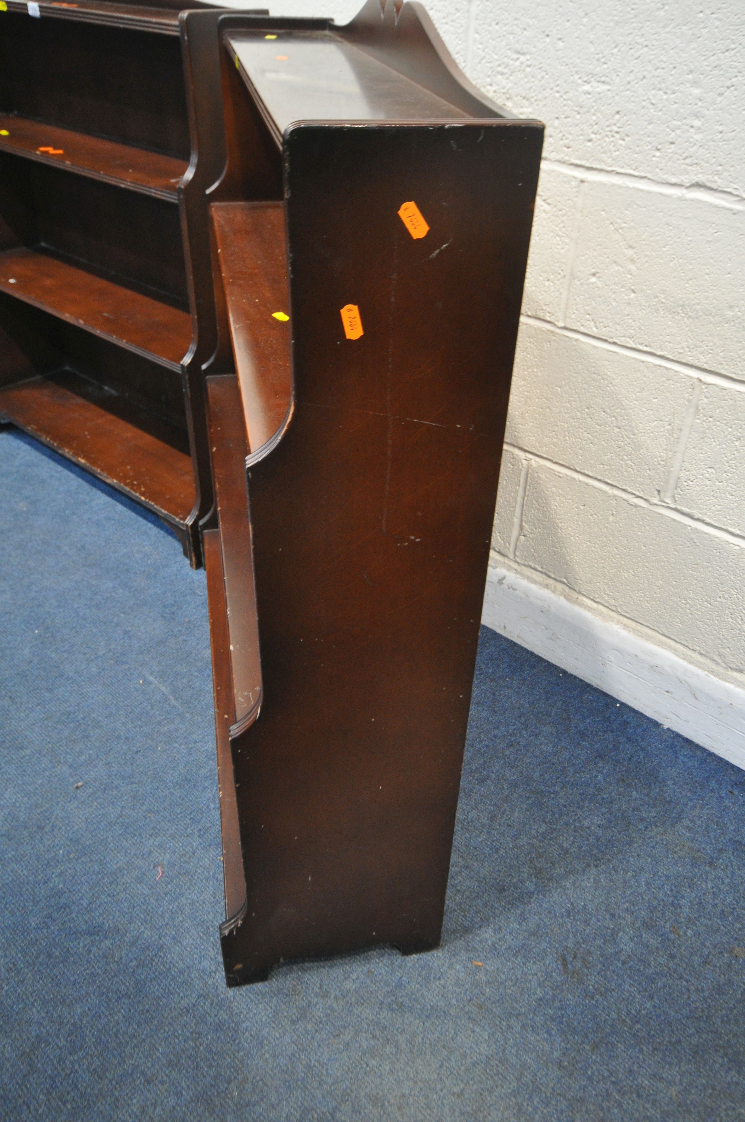 THREE 20TH CENTURY MAHOGANY FOUR TIER WATERFALL BOOKCASES, width 92cm x depth 28cm x height 104cm ( - Image 4 of 4