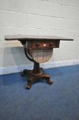 A REGENCY ROSEWOOD DROP LEAF WORK TABLE, with a single drawer, single dummy drawer and a sliding