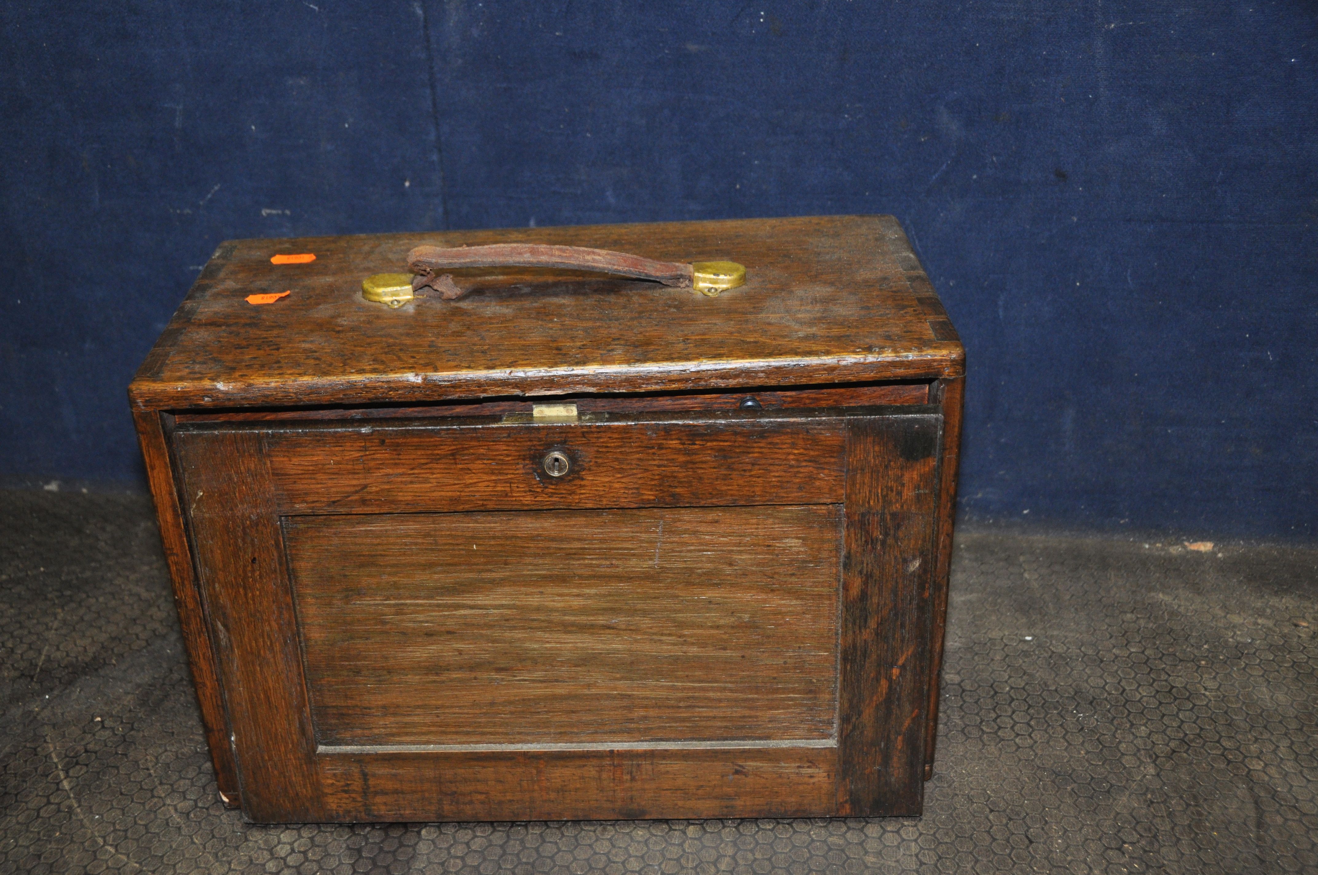 A VINTAGE WOODEN ENGINEERS TOOLCHEST with lock to front (no key), concealing five graduated - Image 2 of 2