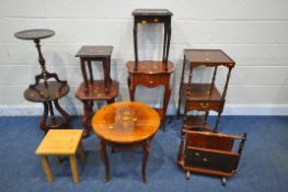 A SELECTION OF OCCASIONAL FURNITURE, to include a French side table with a single drawer and brass