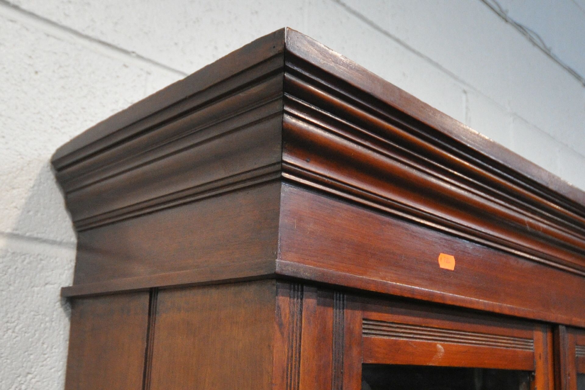 A 20TH CENTURY MAHOGANY BOOKCASE, fitted with double glazed doors and double cupboard doors, - Image 2 of 5