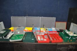 FOUR METAL AND SIX PLASTIC TRAYS CONTAINING NUTS BOLTS AND WASHERS UNF, BA and metric including