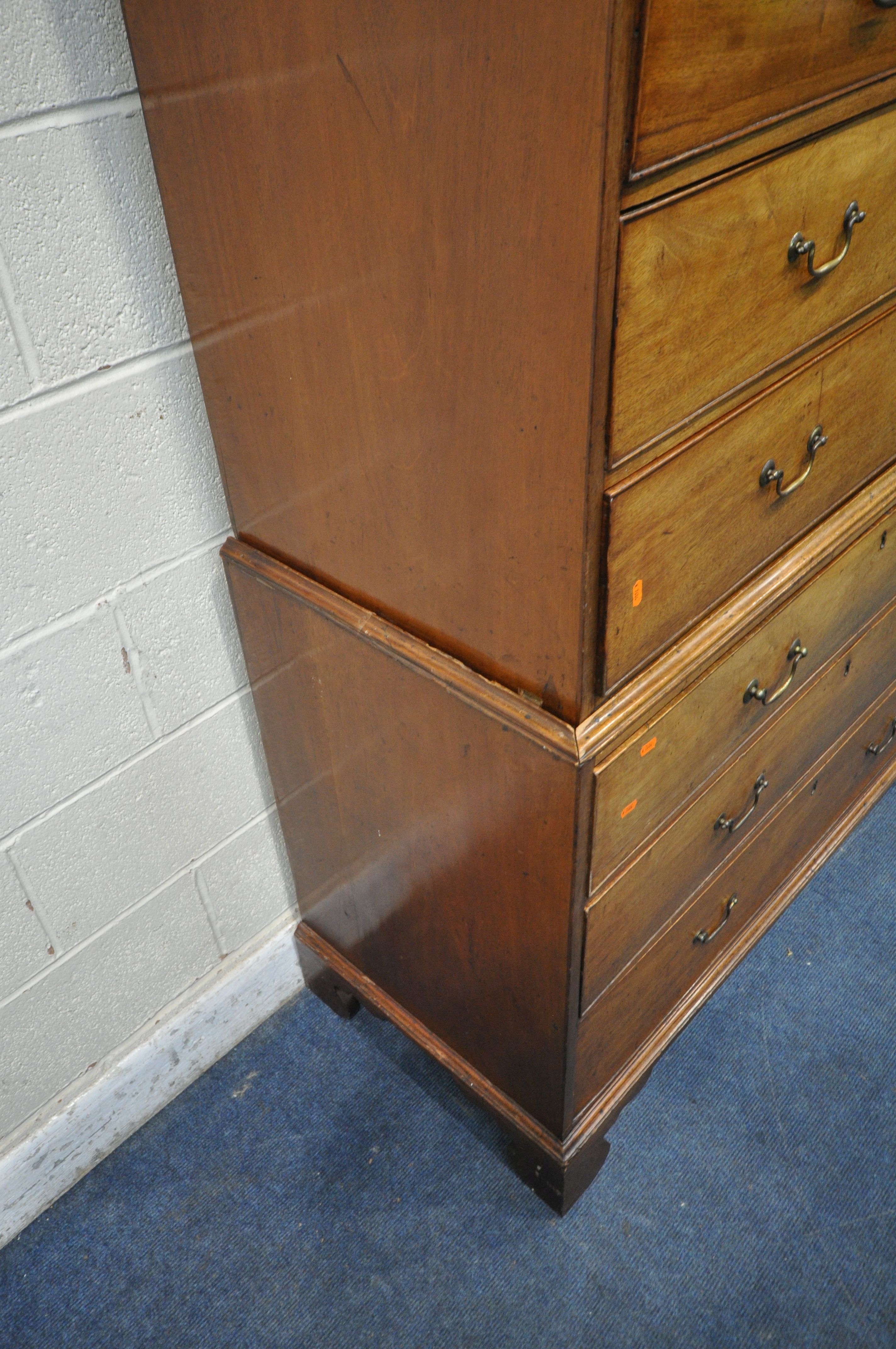 A 19TH CENTURY MAHOGANY CHEST ON CHEST, fitted with an arrangement of eight drawers, on bracket - Image 3 of 5