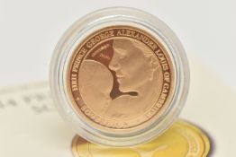 A 2014 PRINCE GEORGE SOVEREIGN COIN, TDC 22ct gold proof, 8 gram, 22mm, 999 mintage