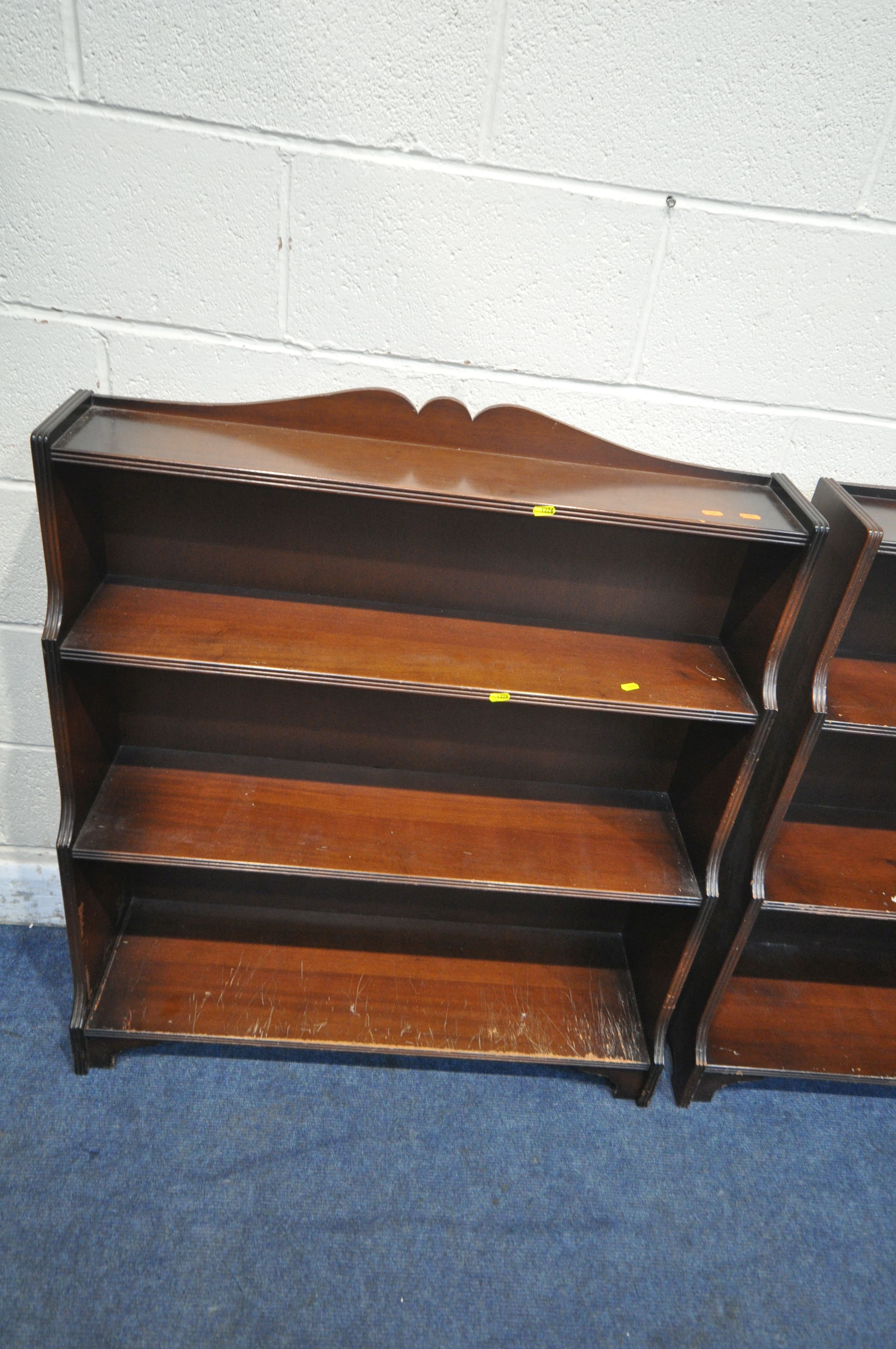 THREE 20TH CENTURY MAHOGANY FOUR TIER WATERFALL BOOKCASES, width 92cm x depth 28cm x height 104cm ( - Image 2 of 4