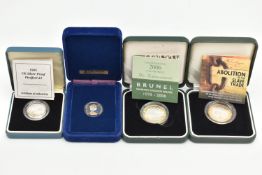 FOUR SILVER COMMEMORATIVE COINS, all in capsules with fitted boxes and certificates of authenticity,