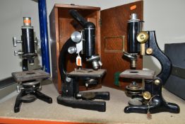 THREE MONOCULAR MICROSCOPES, comprising a W. Watson & Son 'Service' microscope 100882, a Watson