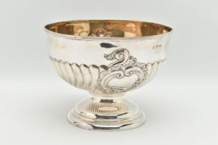 A LATE VICTORIAN SILVER, ROSE BOWL CHALLENGE TROPHY, embossed stop reeded pattern with scrolling