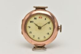 A 9CT GOLD 'ROLEX' WATCH HEAD, an early 20th century, manual wind watch head, round white dial,