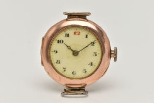 A 9CT GOLD 'ROLEX' WATCH HEAD, an early 20th century, manual wind watch head, round white dial,