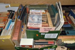 FOUR BOXES OF BOOKS containing over 140 miscellaneous titles in hardback and paperback formats to