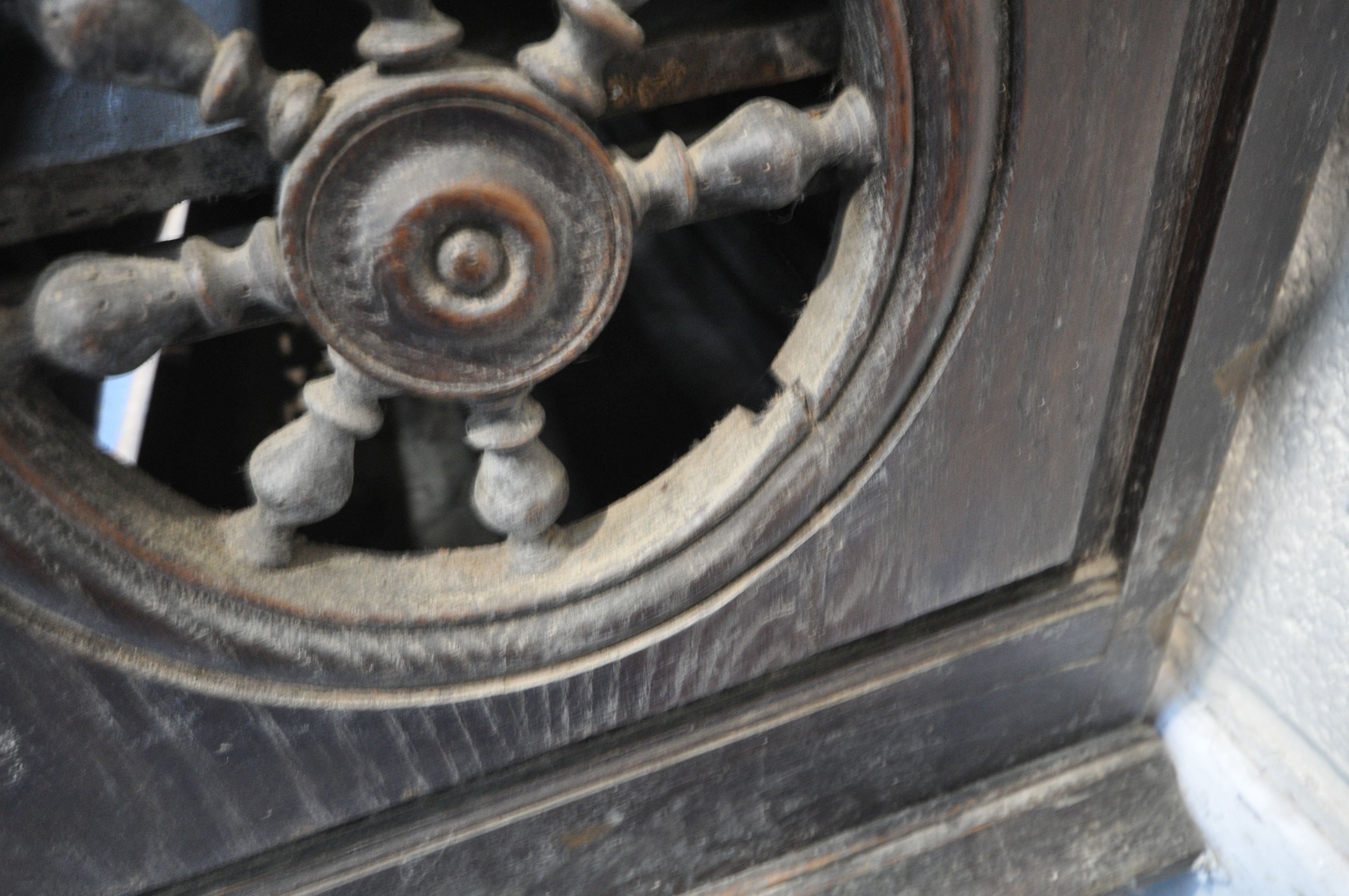 A TALL HARDWOOD WALL CABINET, with a variety of intricate carved designs, consisting of spindles, - Image 7 of 10