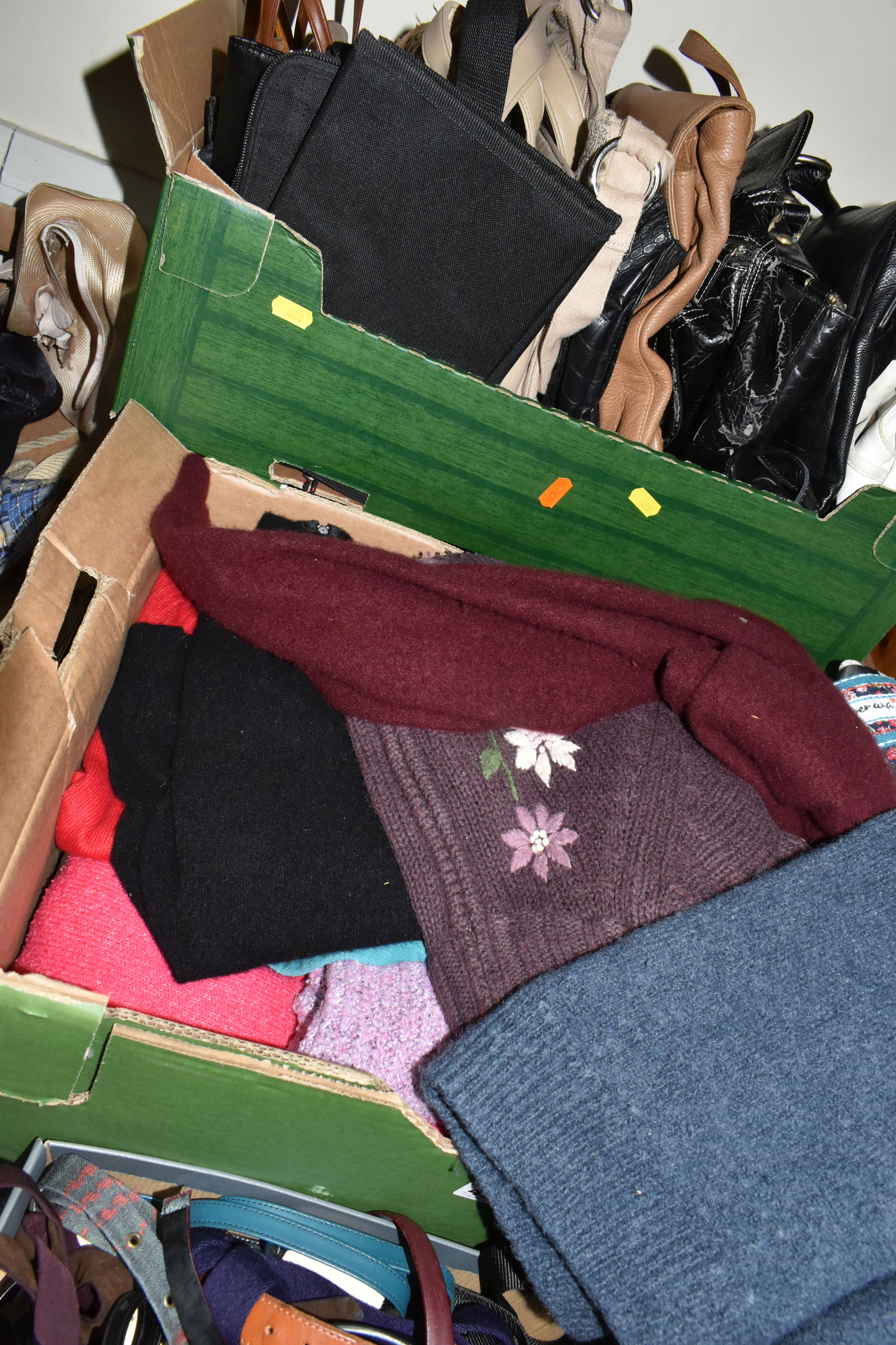 SIX BOXES AND A BASKET OF VINTAGE AND MODERN CLOTHES AND ACCESSORIES, to include vintage baby - Image 4 of 7