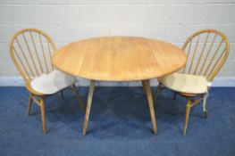 A MID CENTURY ERCOL ELM AND BEECH DROP LEAF TABLE, on square tapered legs, open width 125cm x closed