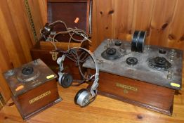 BBC GECOPHONE EARLY RADIO EQUIPMENT, to include a BC 3250 radio, condenser and two cased pairs of