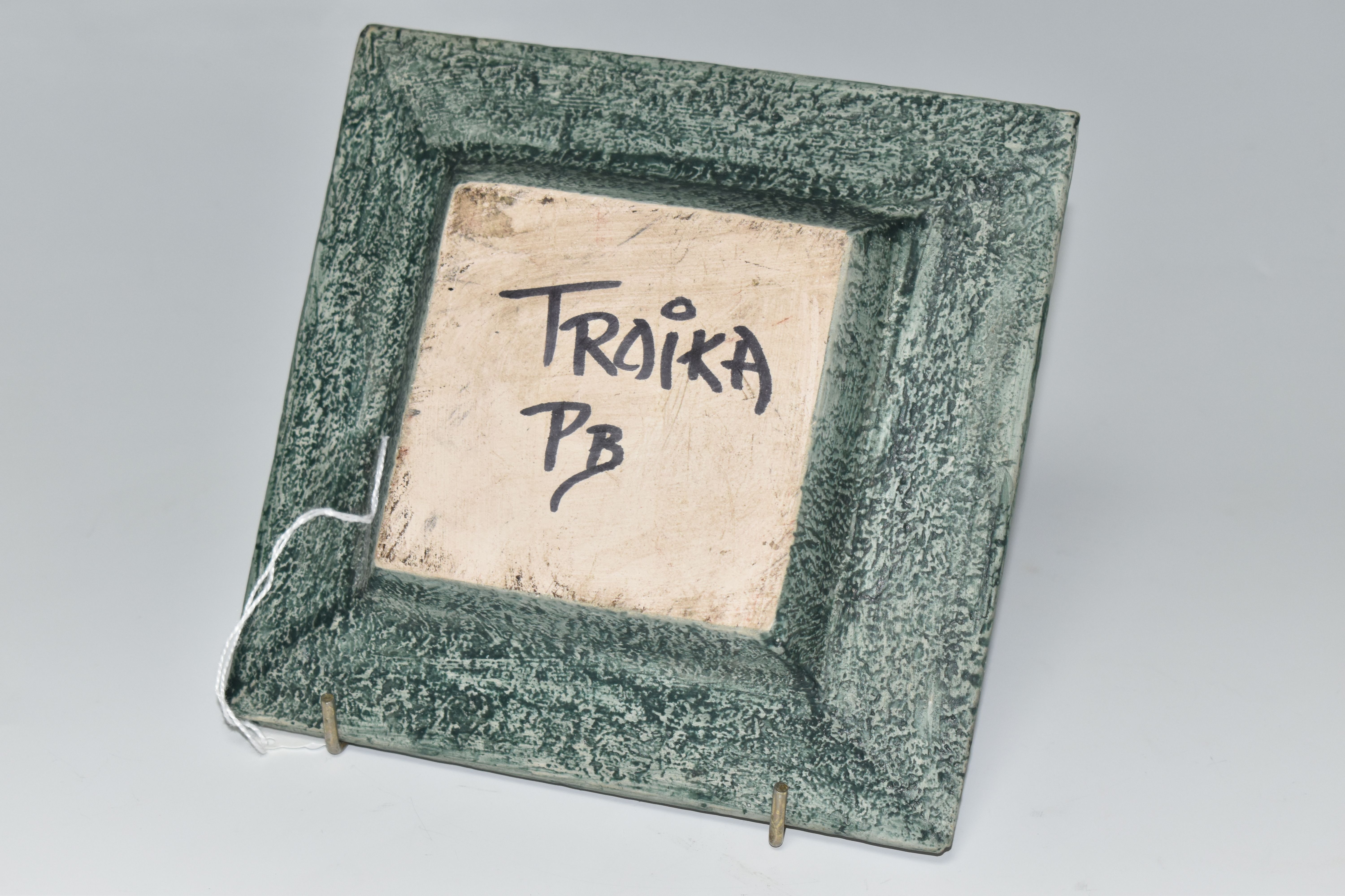 A TROIKA POTTERY SQUARE DISH, blue glazed with impressed and relief moulded decoration, base - Image 3 of 5