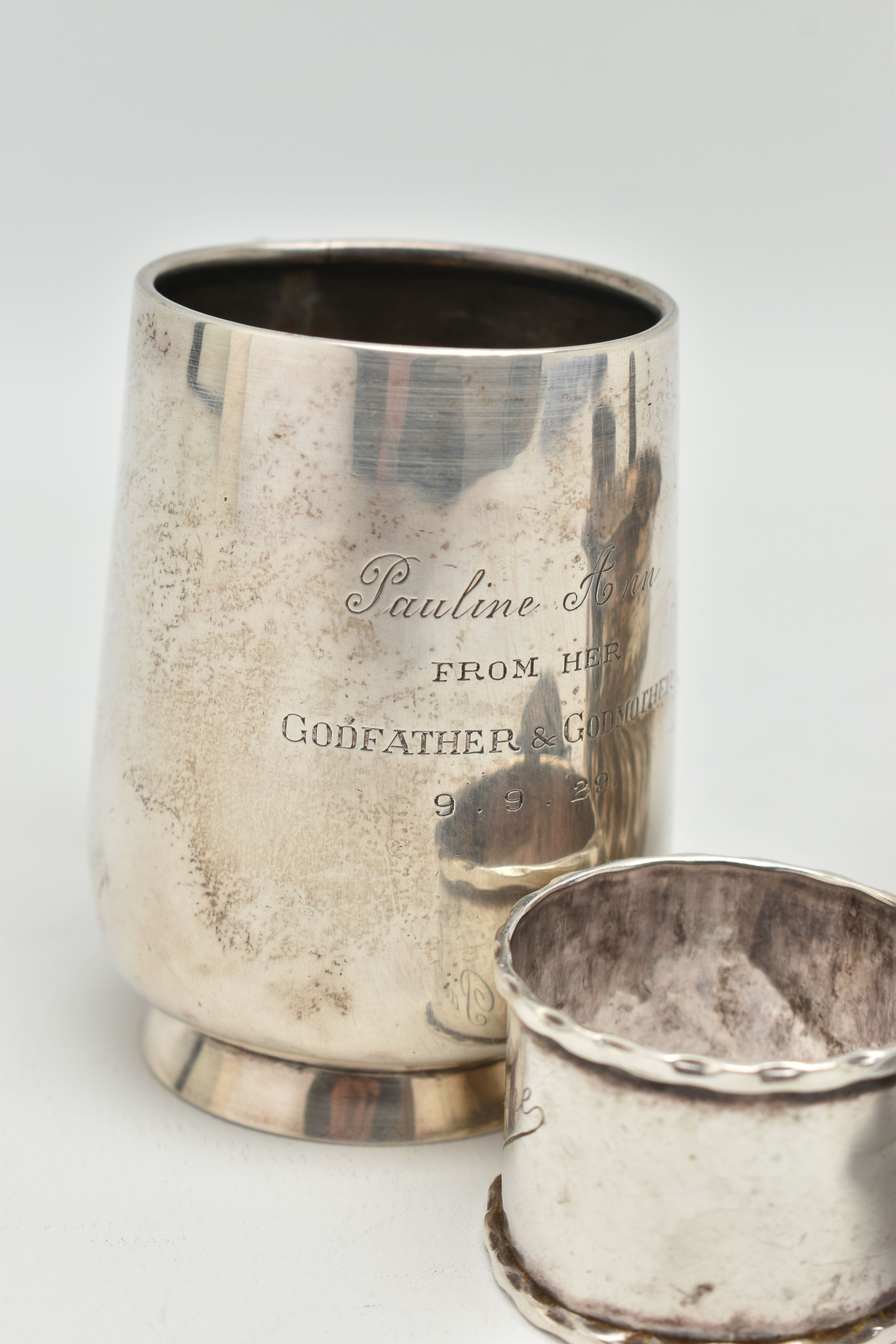 FIVE ITEMS OF SILVER, to include a silver christening cup, personal engraving reads 'Pauline Ann - Image 3 of 4