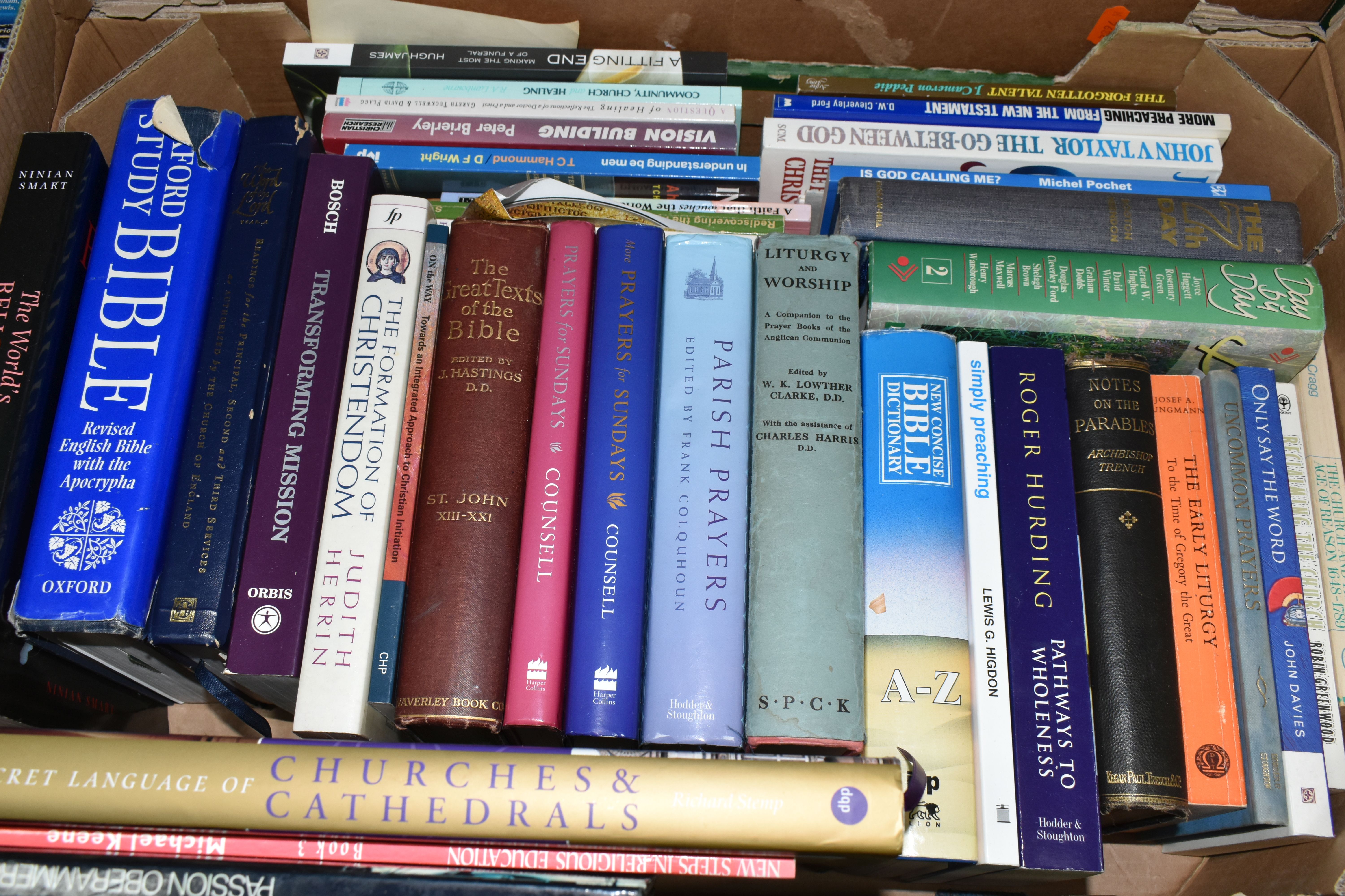 FIVE BOXES OF RELIGIOUS BOOKS / PAMPHLETS containing over 130 titles in hardback and paperback - Image 4 of 6