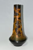 AN AMBER CAMEO GLASS VASE, with darker brown relief pattern of fuchsias, bears signature, height