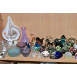 A COLLECTION OF PAPERWEIGHTS AND OTHER DECORATIVE GLASS WARES, to include paperweights by